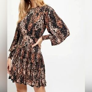 Free People Black and Pink Floral Long Sleeve Dress